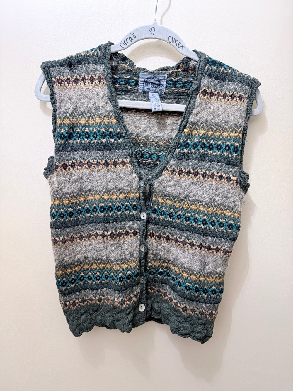 Vintage Cambridge Dry Good Mohair Wool Cardigan Sweater Vest Fair Isle Cottage S
